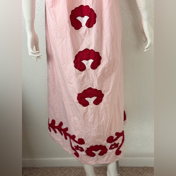 Zara Bohemian Pink Maxi Dress with Red Embroidery Size Small. D25 - Picture 8 of 14